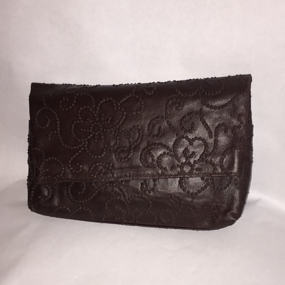 Poppie Coffee brown vegan leather foldover clutch